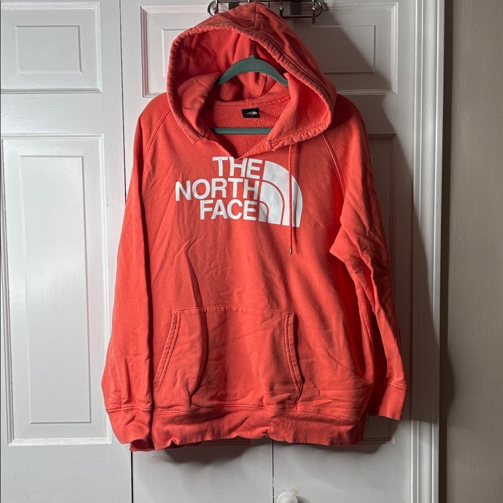 The North Face Coral/Orange Women's Crewneck Hoodie with White Logo